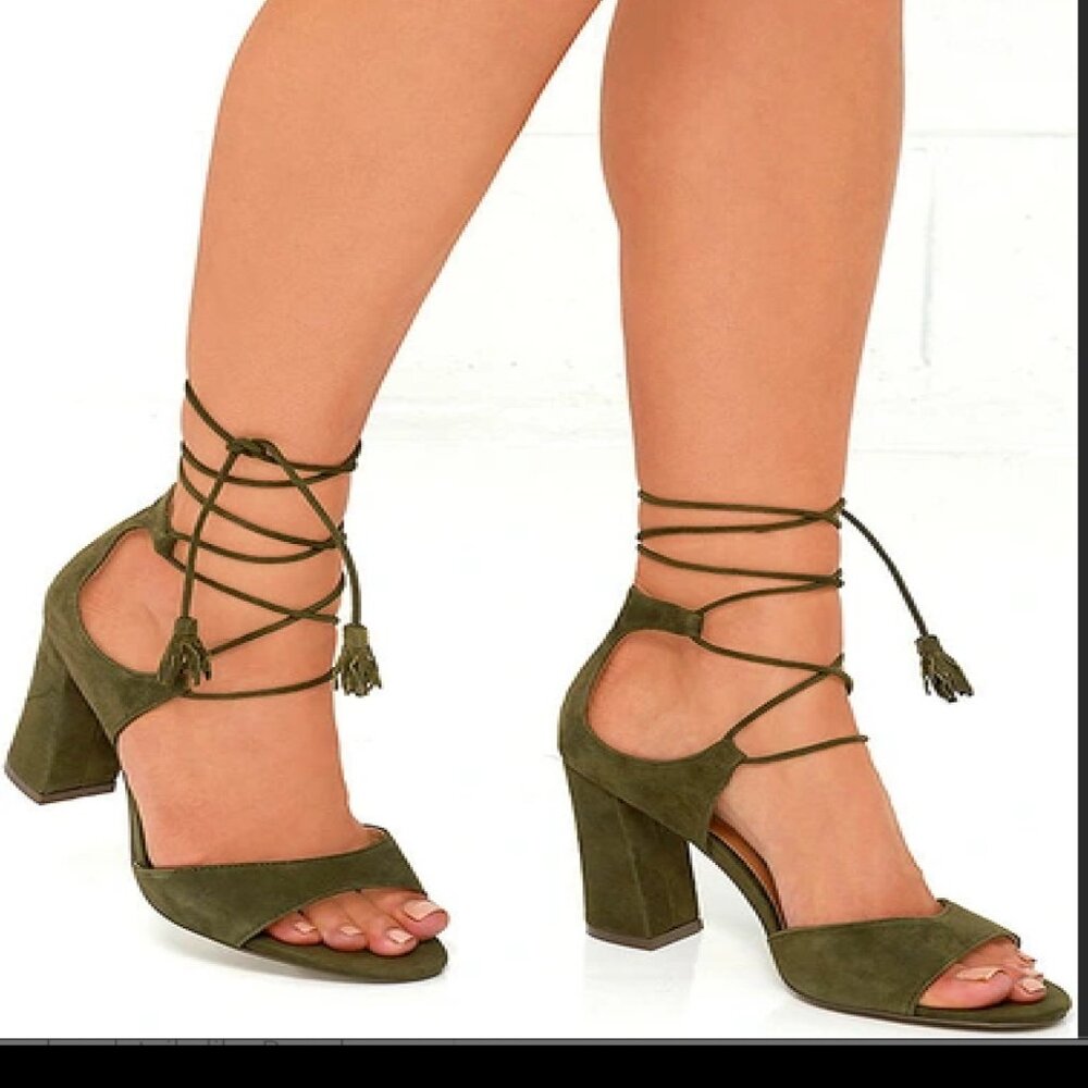 Report Mariachi Black Suede Leather Lace-Up Heels - Picture 1 of 7